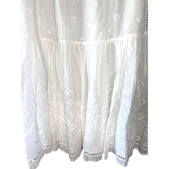 Unsubscribed White Eyelet Drop Waist Sundress Spaghetti Strap Cotton Dress Med - Picture 6 of 16